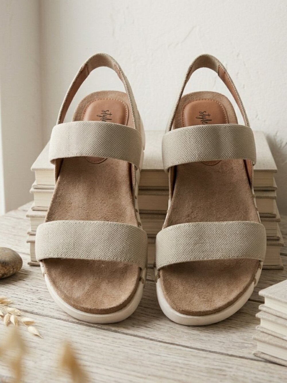 Style & Co. Elastic Stretch Strap Platform Sandals Women's Beige Size 7